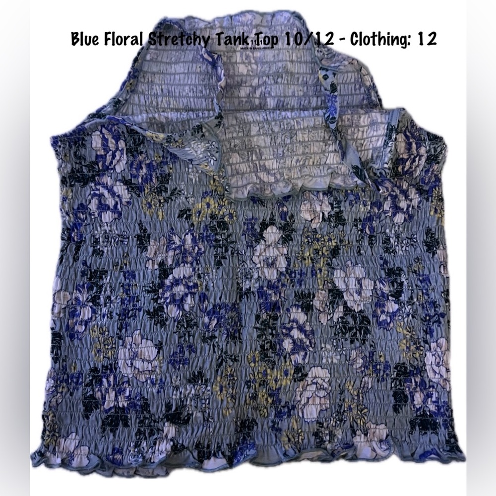 Blue Floral Stretchy Tank Top